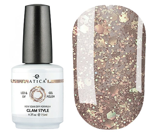 Gel polish Atica Glam Style GPM74 (light bronze with sparkles), 7.5 ml