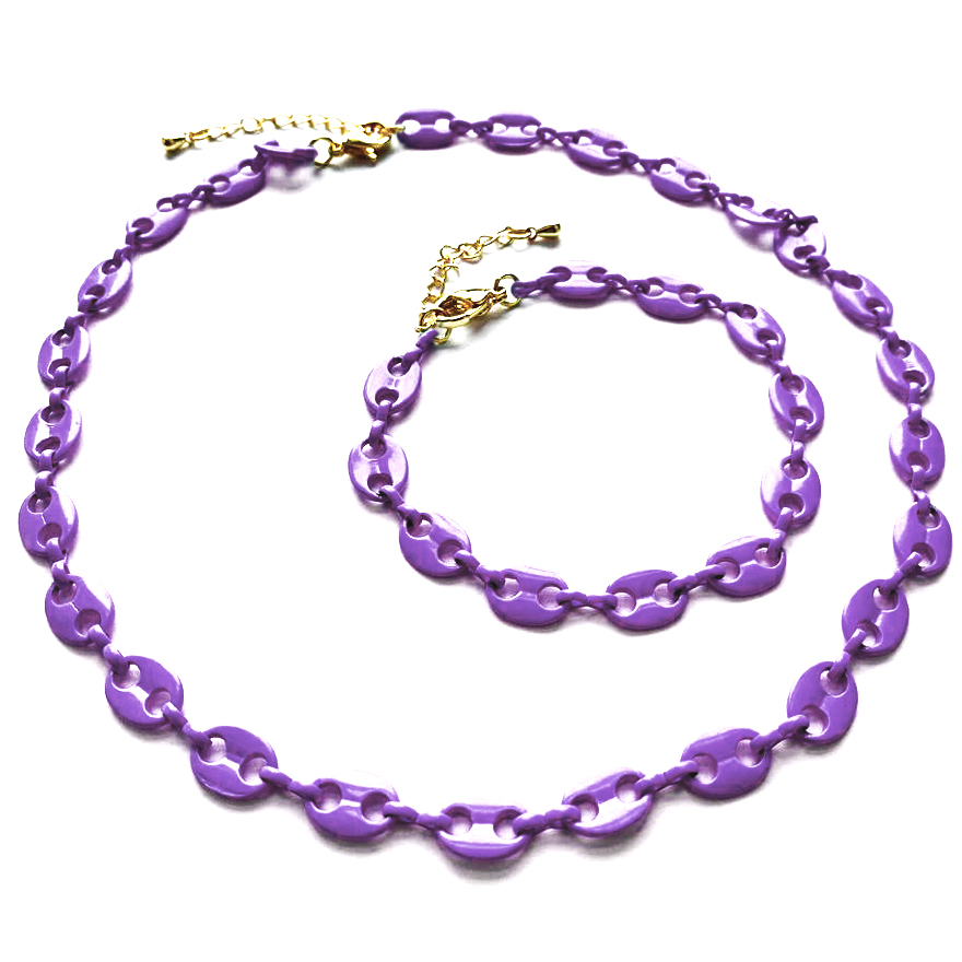 Jewelry set Candy chain on the neck and bracelet, purple