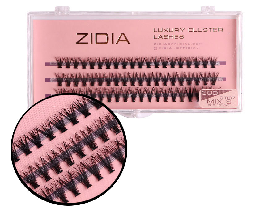ZIDIA Cluster lashes 30D C 0.07 MIX S (3 bands, size 8, 9, 10mm)