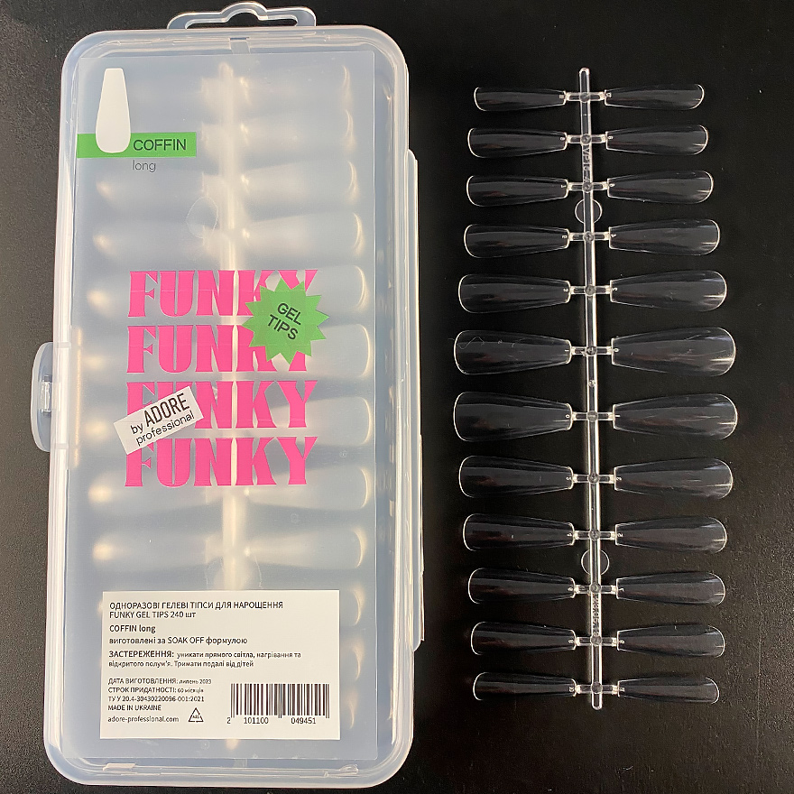 ADORE Гелевые типсы Funky Gel Tips COFFIN long