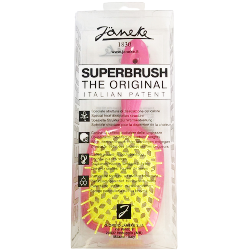 Janeke Superbrush Расческа для волос Розовая с Желтым неон