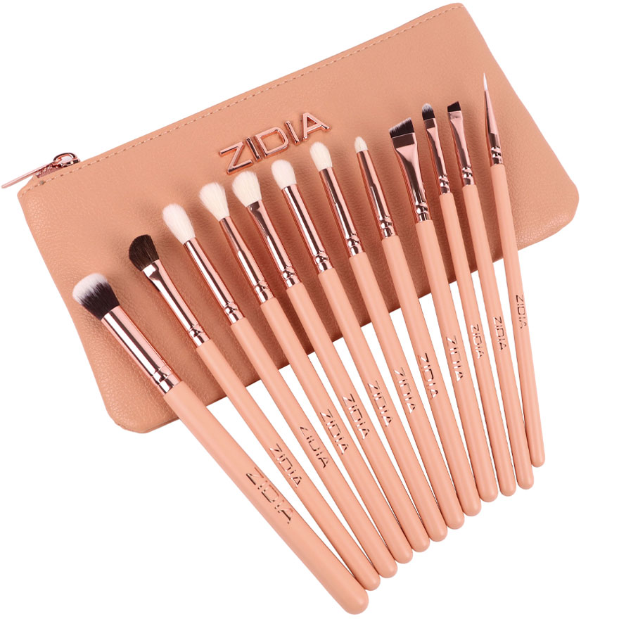 ZIDIA набор кистей для макияжа глаз "Set Brushes Eyes Makeup" в косметичке, 12 шт.