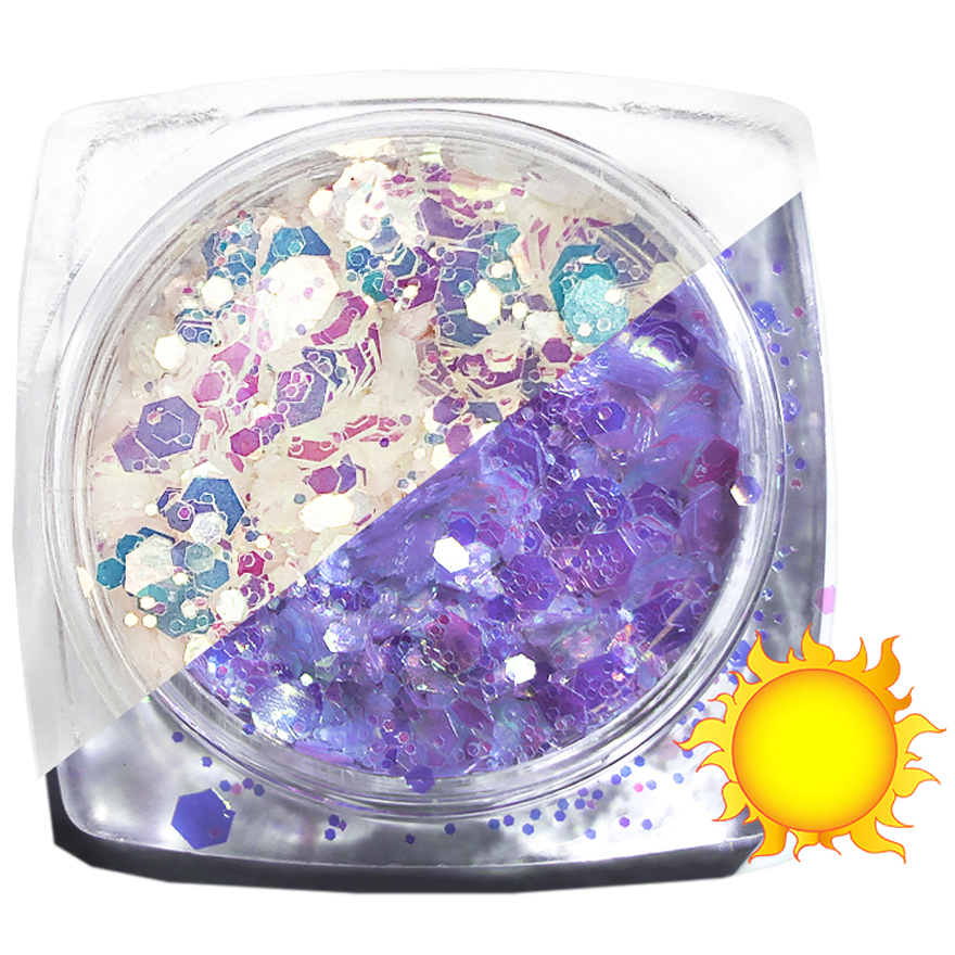 Komilfo photochromic sequins MIX-004, mix sizes, (milky / violet photochrome), 2.5 g Komilfo photochromic sequins MIX-004, mix sizes, (milky / violet photochrome), 2.5 g