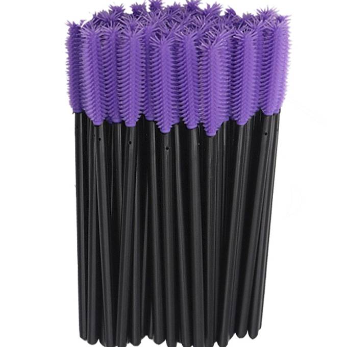 Silicone eyelash brush A (classic with long bristles on the tip), purple on a black base (50 pcs/pack)