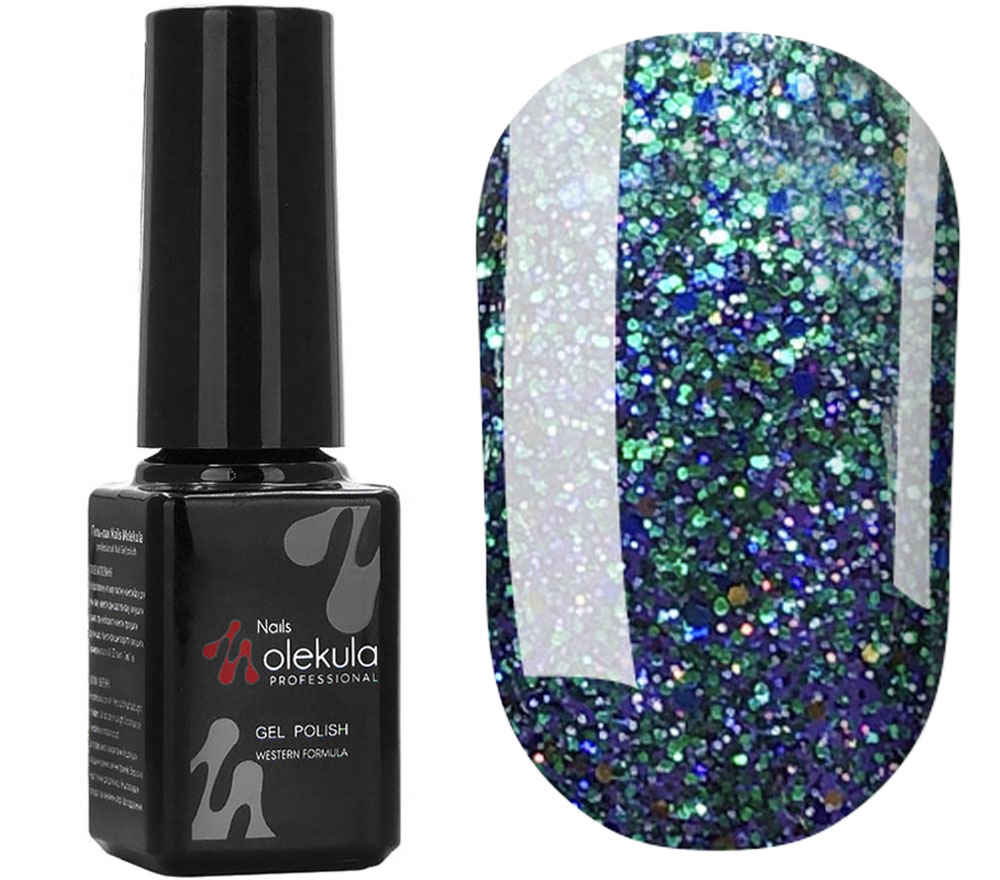 Gel polish Molekula No. 110 (sparkling green, with sparkles), 6 ml