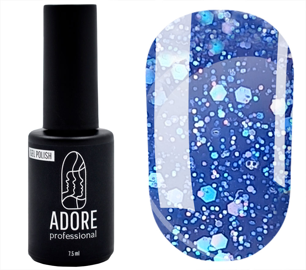 Гель-лак ADORE Professional №195 (синій з блискітками), 7,5 мл Гель-лак ADORE Professional №195 (синій з блискітками), 7,5 мл