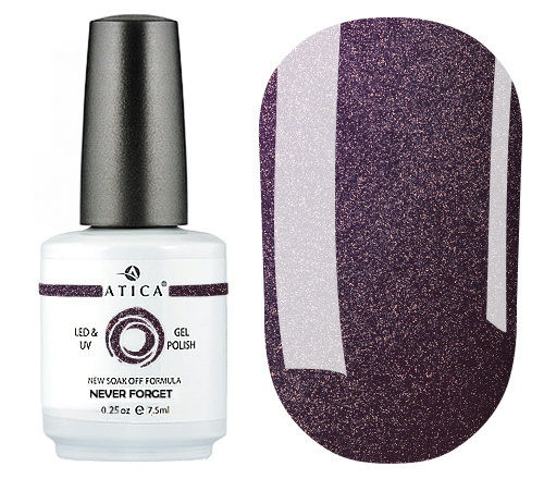 Gel polish Atica Never Forget GPM32 (purple, with gold glitter), 7.5 ml