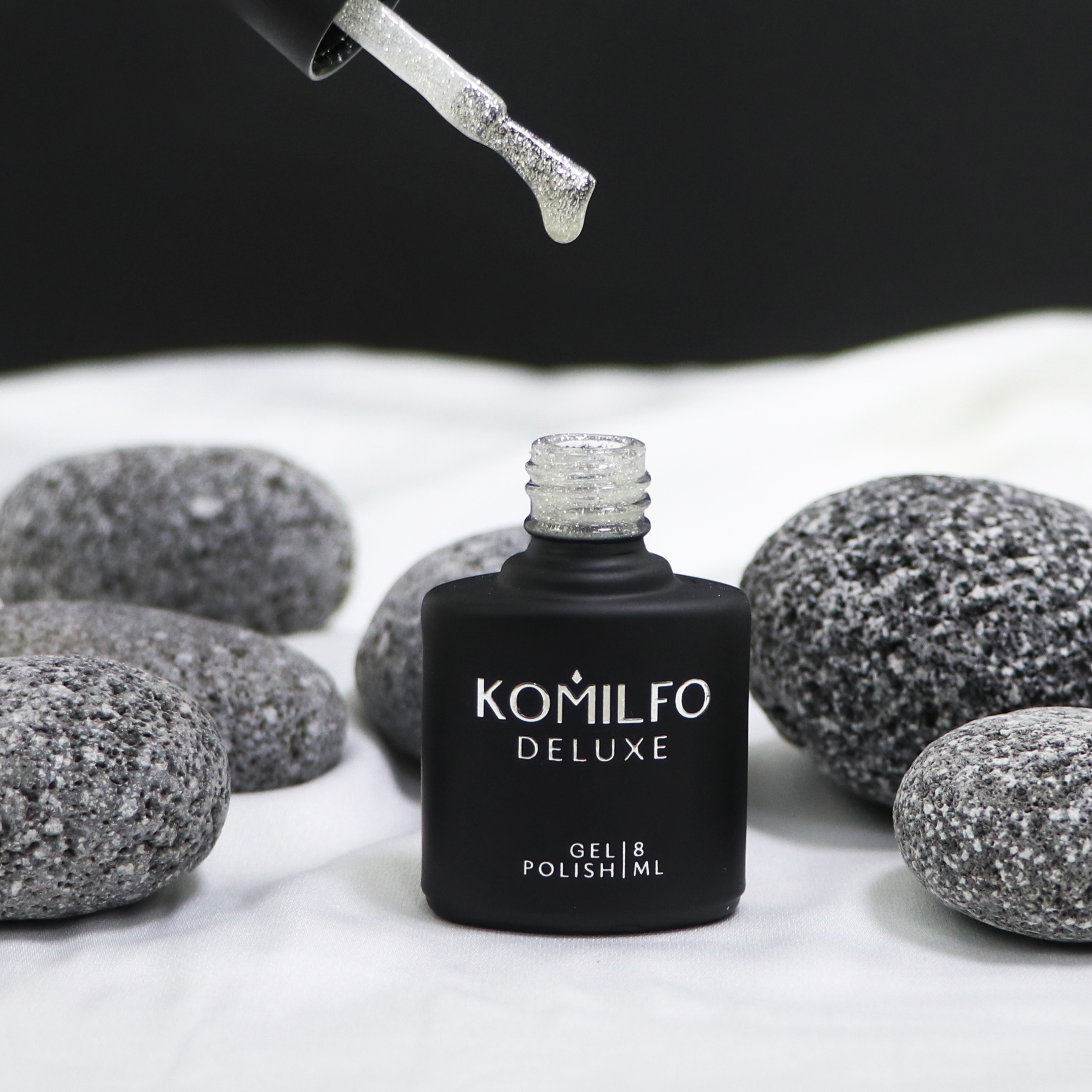 Komilfo No Wipe Silver Top топ БЕЗ липкого слоя с серебряным микроблеском, 8 мл