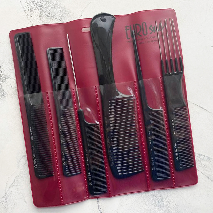 EUROstil Set of combs 6 pcs in a burgundy case