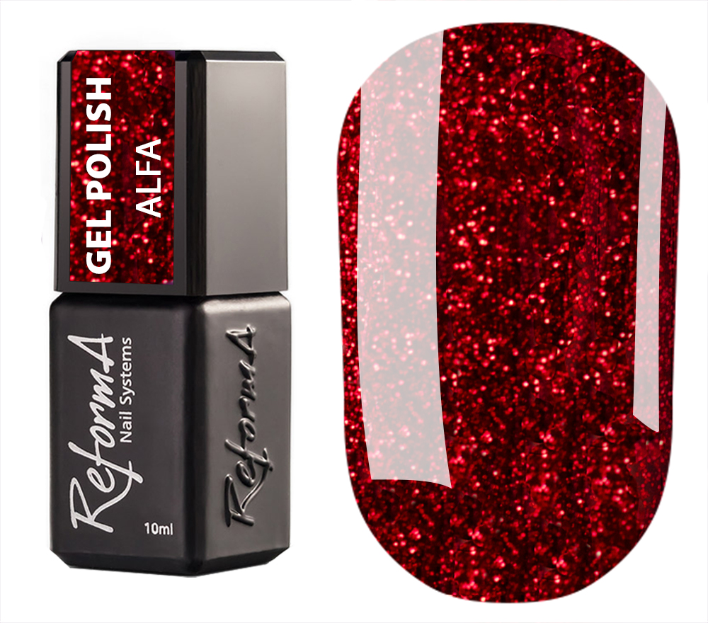 Reforma gel varnish, Alfa (New Year's red with small sparkles), 10 ml