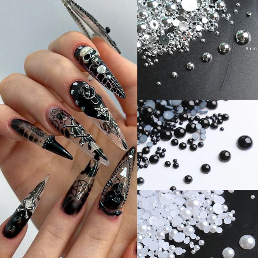 Nail decor pearls, halves Black pearls, 2.5 g, Mix, (in container) Nail decor pearls, halves Black pearls, 2.5 g, Mix, (in container)