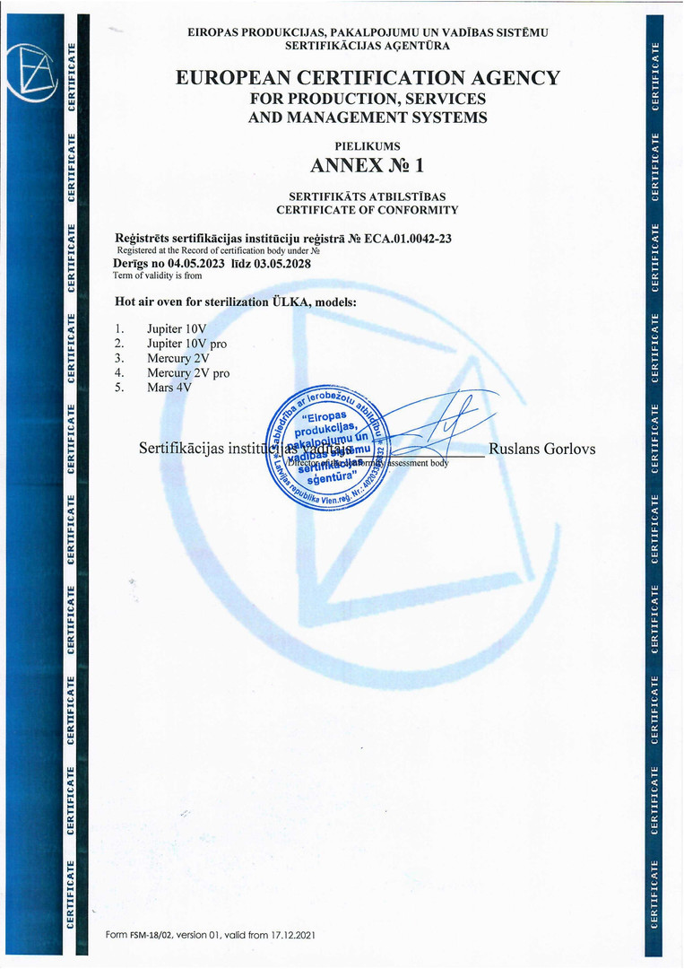 ULKA hygiene certificates