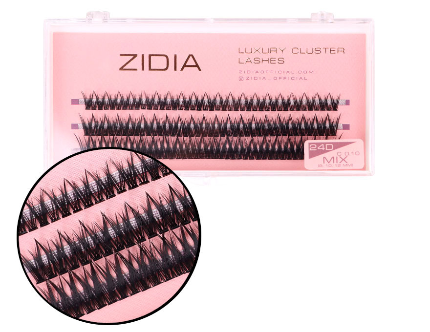 ZIDIA Cluster lashes fish tail 24D C 0.10 MIX (3 bands, size 8, 10, 12 mm)