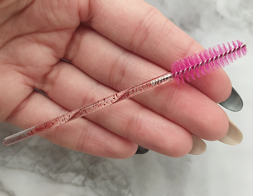 Hair brush, nylon, fuchsia on clear base with red glitter (1 pc)