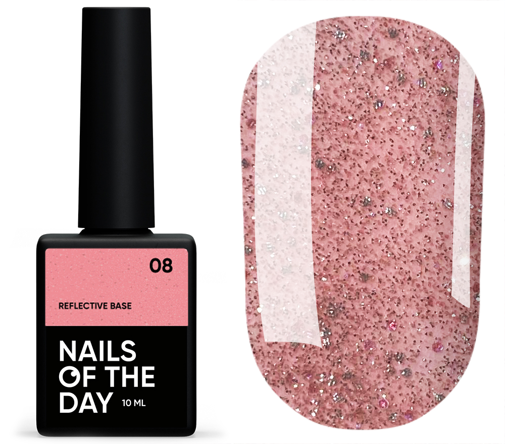 Nails Of The Day Base Reflective No. 08 (peach with silver and pink shimmer, reflective), 10 ml Nails Of The Day Base Reflective No. 08 (peach with silver and pink shimmer, reflective), 10 ml