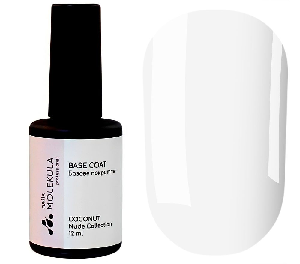 Molekula База для ногтей Base Nude coconut (белый молочный, эмаль), 12 мл