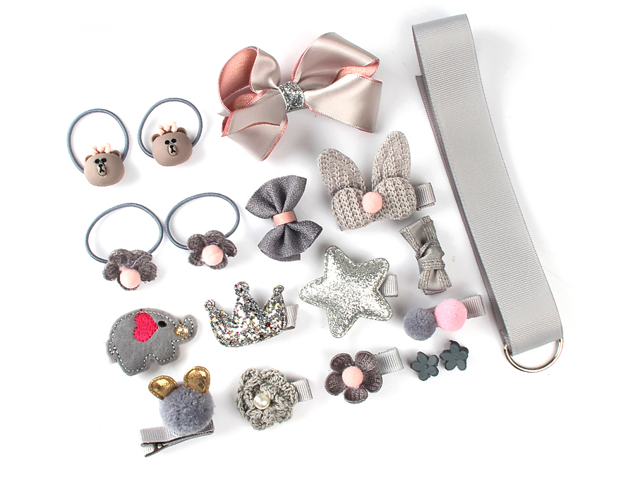 Children's set of hairpins and hair ties, 18 pcs, gray
