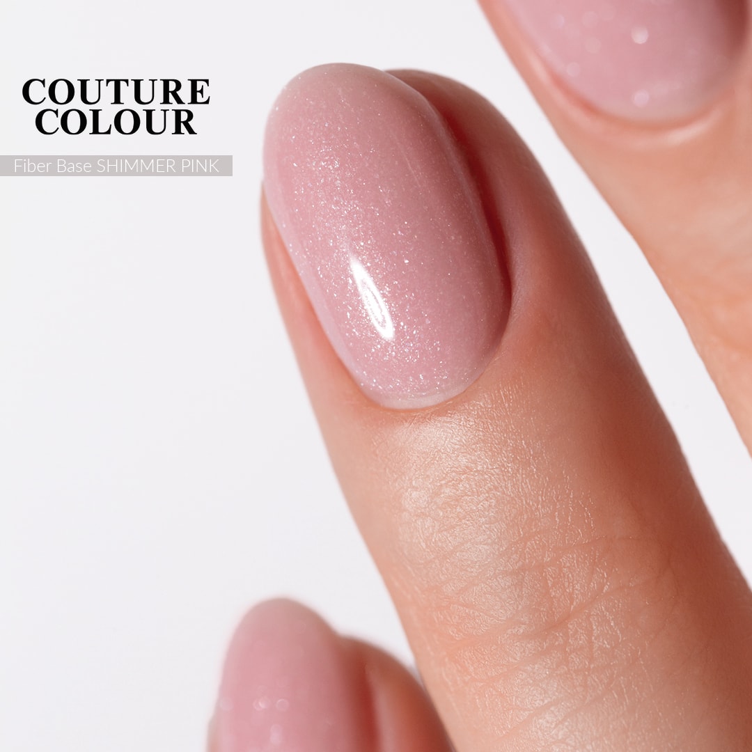 Couture Color Fiber Base Shimmer Pink - nylon fiber gel polish base, pink with shimmer, 9 ml