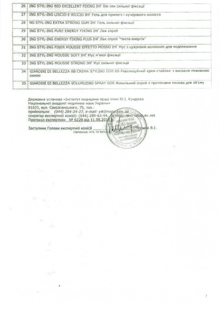 Hygienic certificate ING PROFESSIONAL