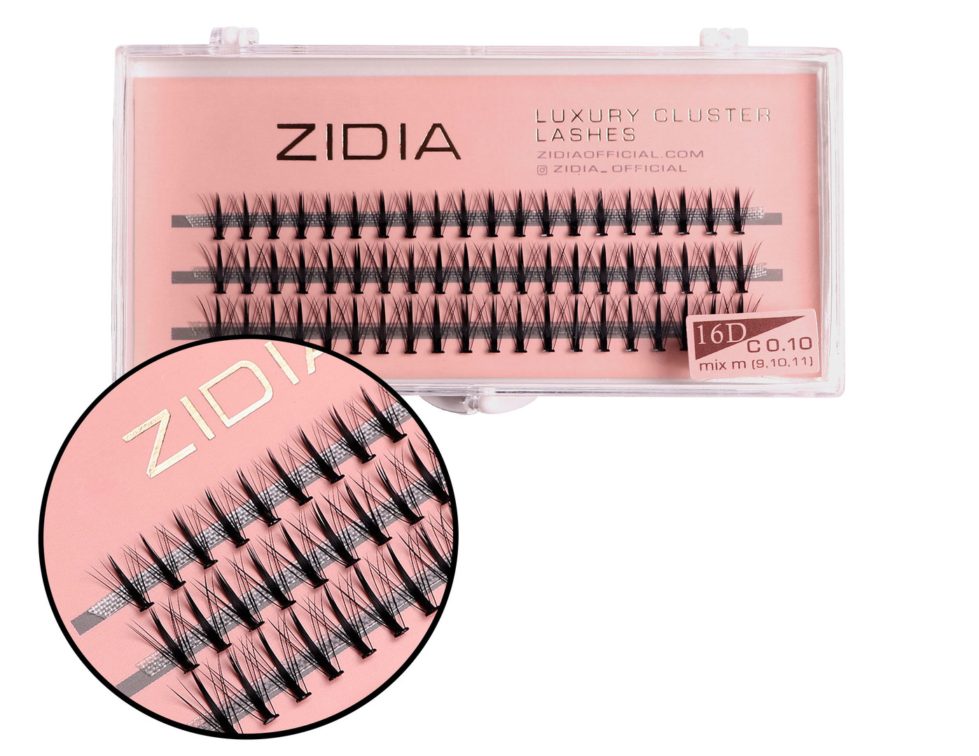 Zidia Cluster lashes 16D KIM C 0,10 MIX M(3 ленты, размер 9, 10, 11 mm)