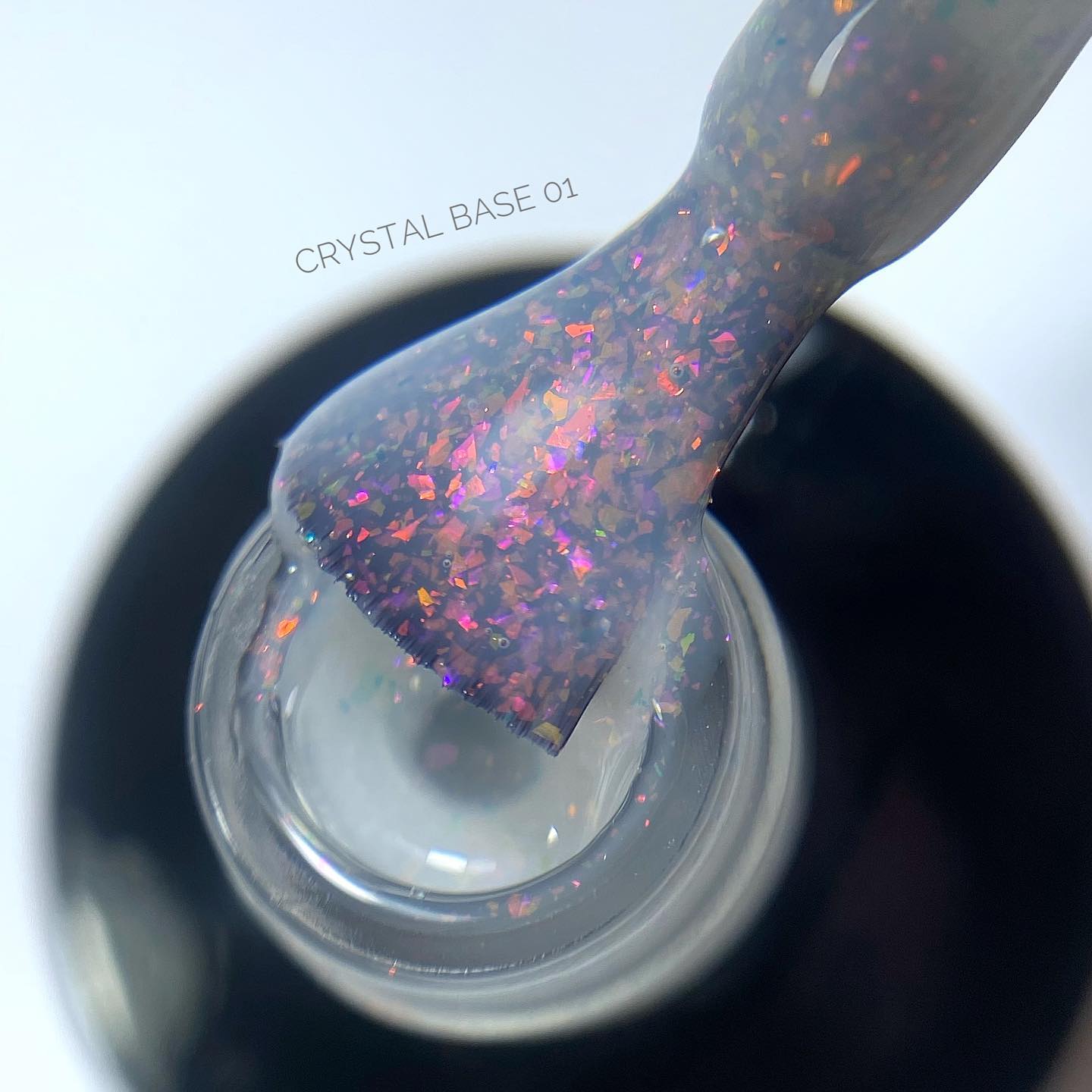 Grade Base for nails Crystal base 01 (transparent milky with multi-colored melt), 15 ml