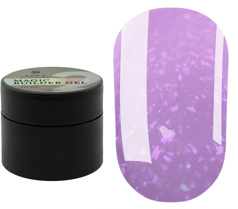 SAGA professional Builder Gel magic 2 (лиловый с разноцветной поталью),15 мл