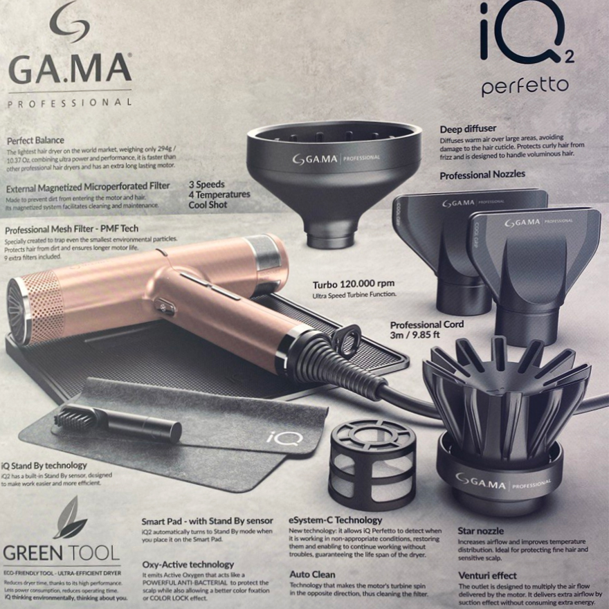 GA.MA Hairdryer IQ 2 Perfetto 1700-2000 W Gold/Rose (12 month warranty)