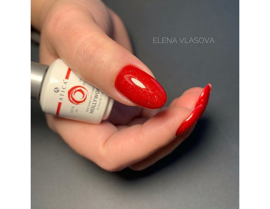 Gel polish Atica Hollywood GPM14 (red, glitter), 7.5 ml