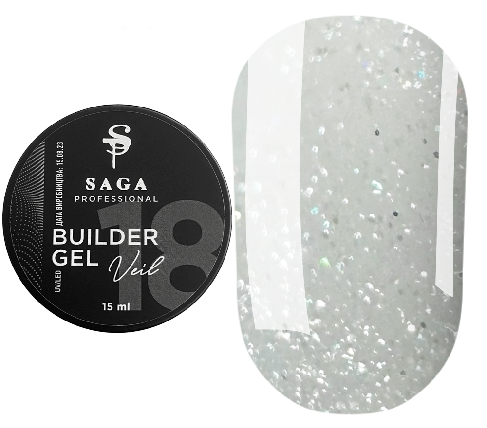 SAGA professional Builder Gel Veil 18 (молочный с блестками), 15 мл
