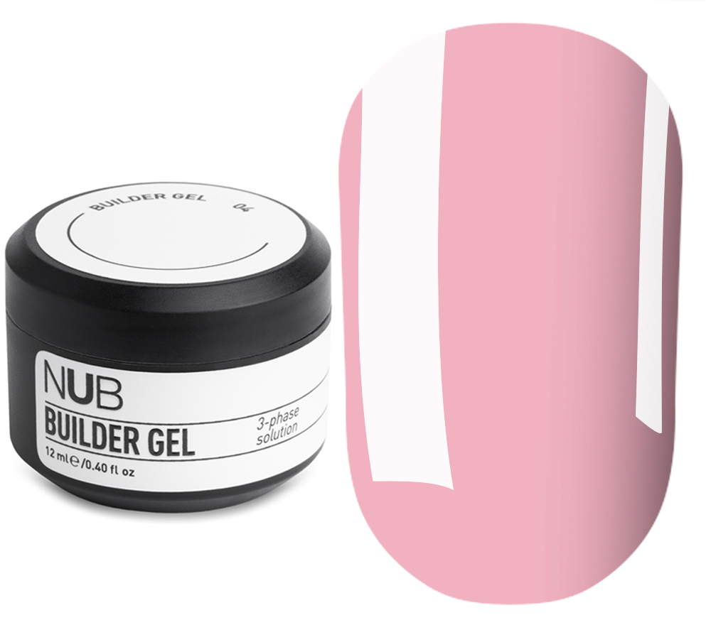 NUB Builder Gel №04 - Гель для наращивания трехфазный густой (светло-розовый), 12 мл