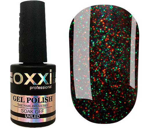 OXXI Gel nail polish No. 239 (black with red and green micro-shimmer), 10 ml