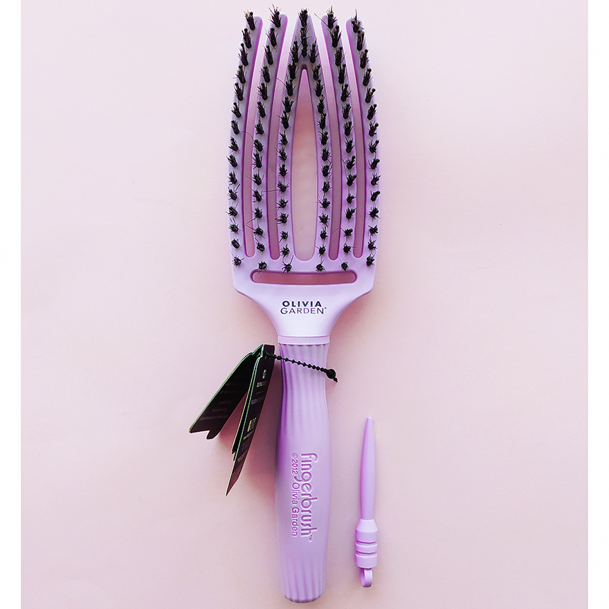 Olivia Garden Щетка массажная с натуральной щетиной Finger Brush Combo Medium Tropical Lavander