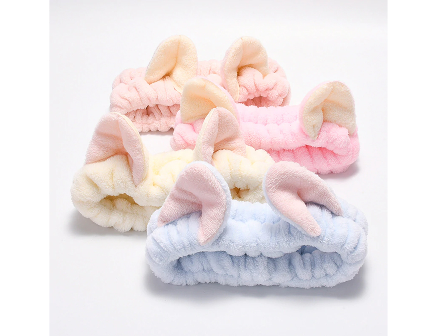 Cosmetology hair band with ears, light blue with pale pink