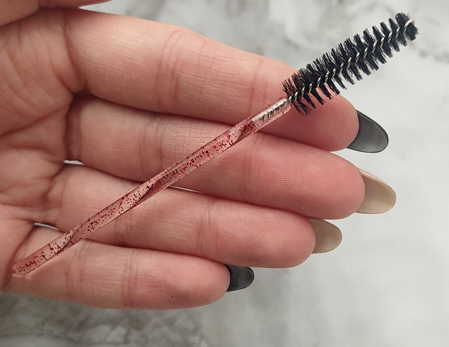 Hair brush, nylon, black on clear base with red glitter, (1 piece)