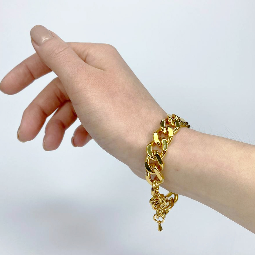 Massive hand chain, metal, gold, 18 cm Massive hand chain, metal, gold, 18 cm