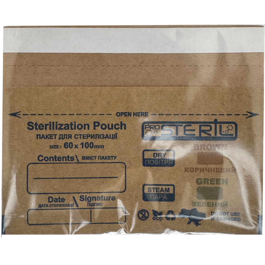 ProSteril Kraft bags for air and steam sterilization 60x100 mm, 100 pcs / unitary enterprise