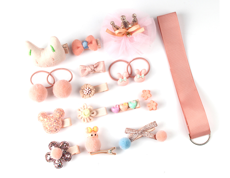 Children's set of hairpins and hair ties, 18 pcs, peach Children's set of hairpins and hair ties, 18 pcs, peach
