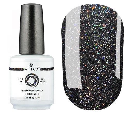 Gel varnish Atica Tonight GPM177 (black with multicolored micro-gloss), 7.5 ml