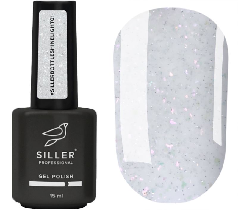 Siller Гель для ногтей Bottle Shine Light Gel 01 (белый с поталью), 15 мл