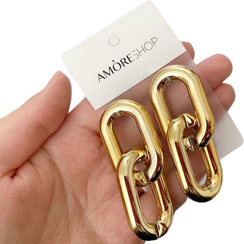 Chain earrings 2 rings, gold, 6.4 cm buy at 107,00 ₴ UAH. with