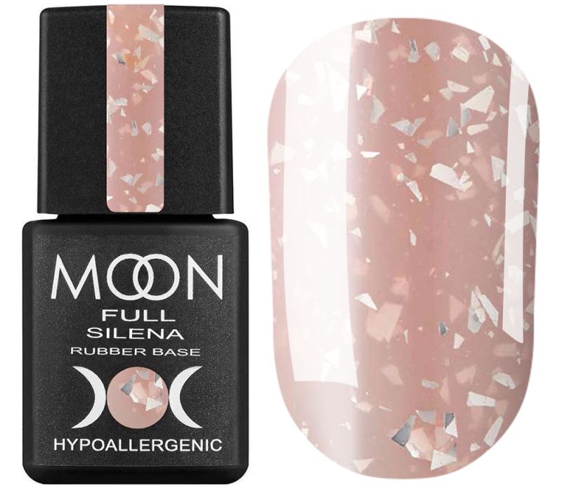 MOON FULL Potal Rubber Base Silena №2033 (peach-beige with silver potal), 8 ml