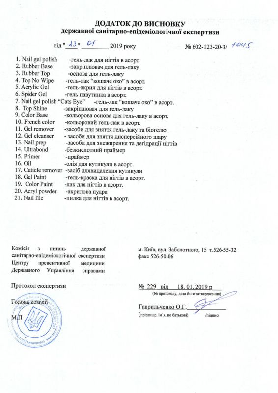 Гигиеническое заключение SEZAVI