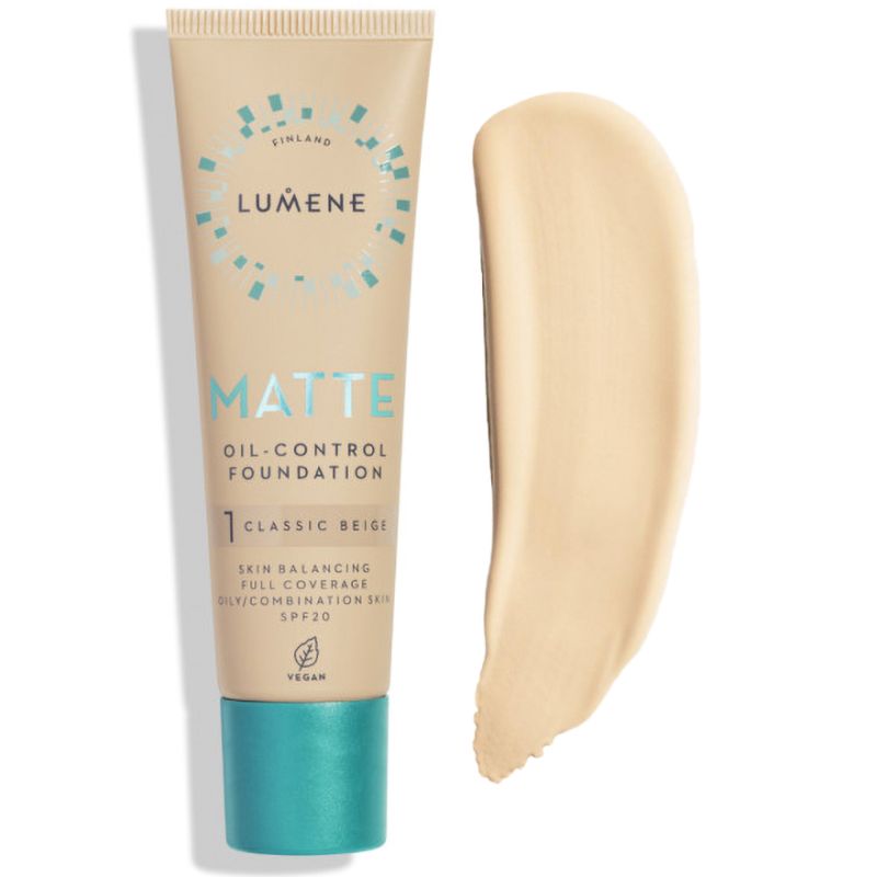 УЦЕНКА до 07.2026 LUMENE Тональная основа MATTE SPF 20 матированное №1 Classic Beige, 30 мл