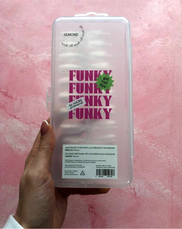 ADORE Funky Gel Nail Tips "ALMOND" - natural almond, 240 pcs