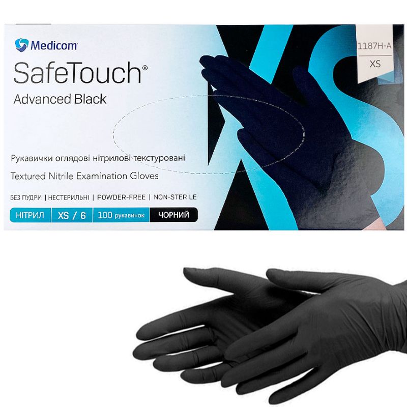 Medicom Рукавички нітрилові Black (XS) 1187H 100 шт/уп (50 пар), щільність 5 г