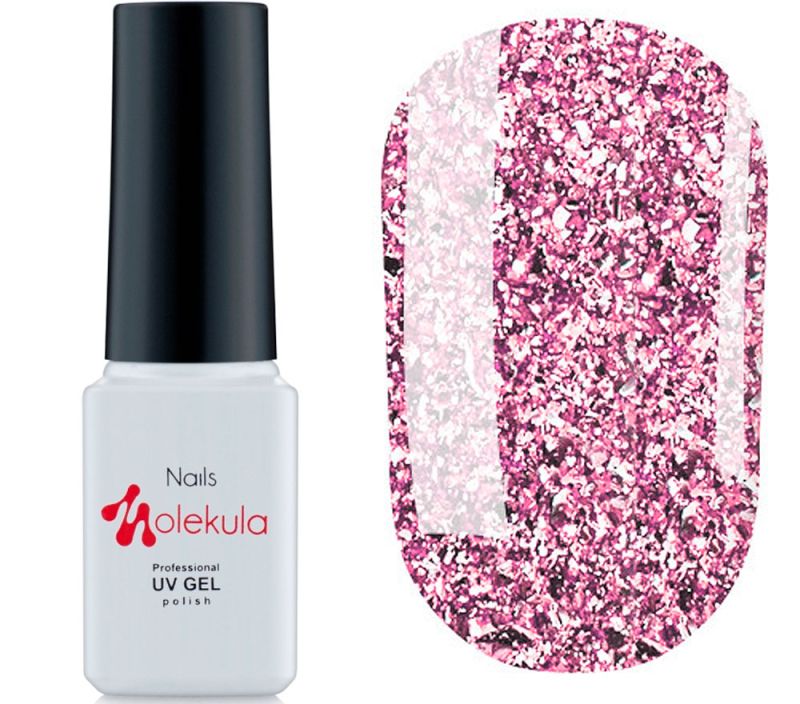 Molekula DIAMOND gel varnish No. 504 (pink-lilac with sparkles and mica), 6 ml