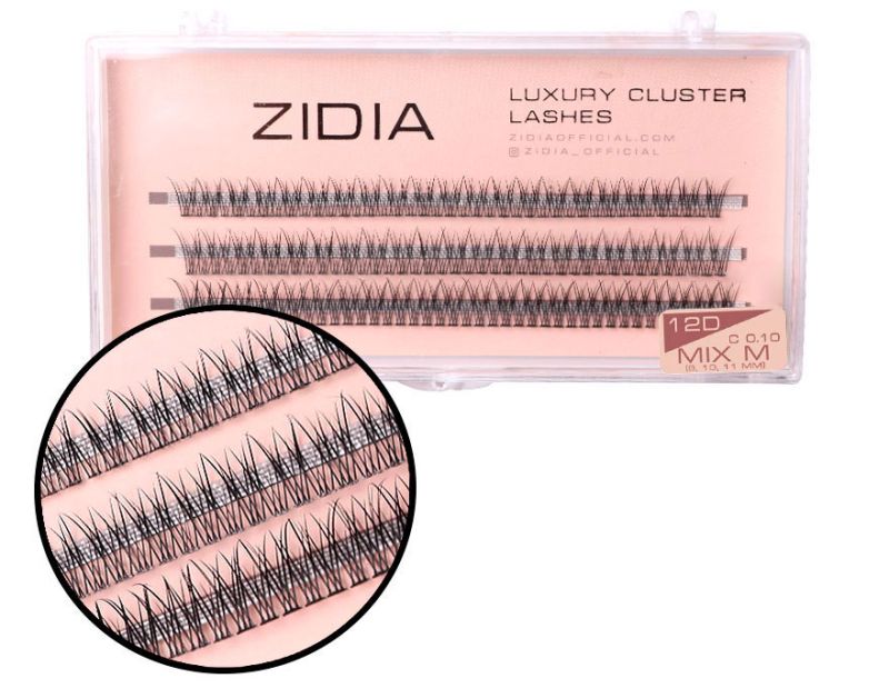 ZIDIA Cluster lashes fish tail Ресницы-пучки рыбий хвост 12D C 0,10 Mix M (3 ленты, размер 9, 10, 11 мм)