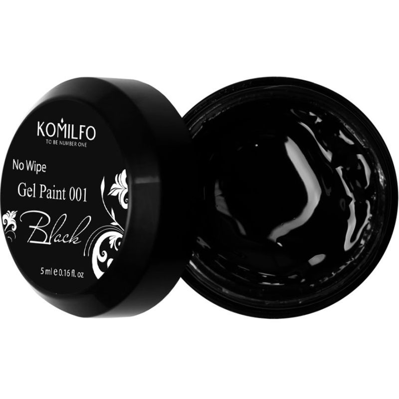Гель-краска БЕЗ липкого слоя Komilfo No Wipe Gel Paint Black 001 (черная), 5 мл