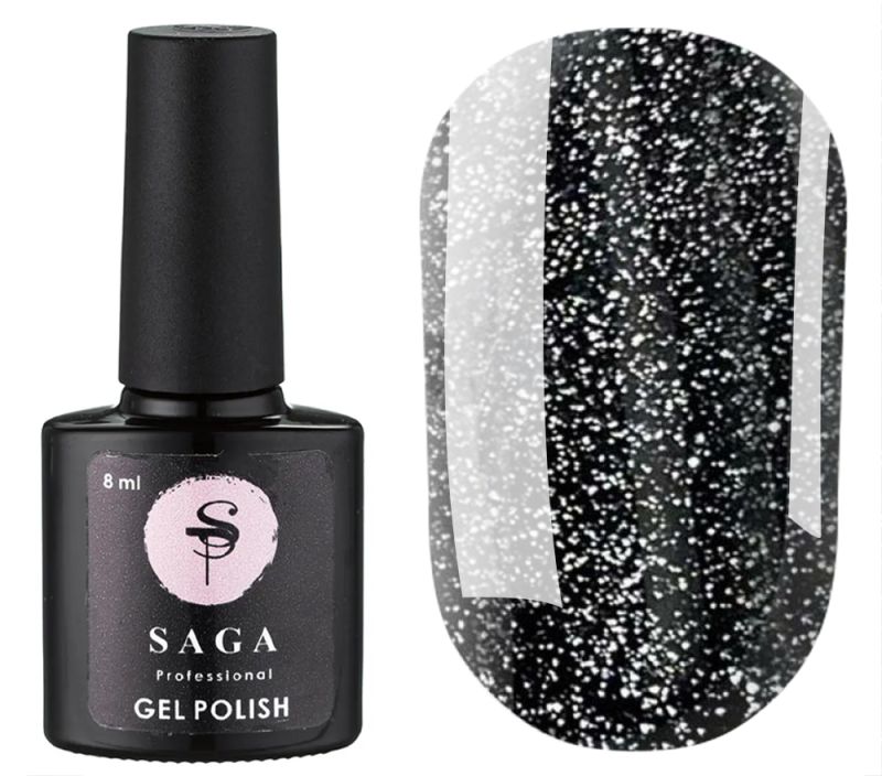 SAGA professional Гель-лак Fiery gel 2 (черный с микроблеском, светоотражающий), 8 мл