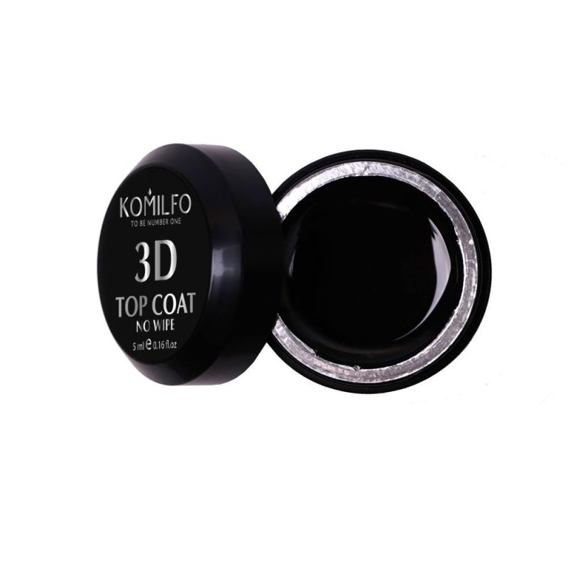 Komilfo 3D Top Gel No Wipe - top for voluminous designs without PM, 5 ml (without brush)